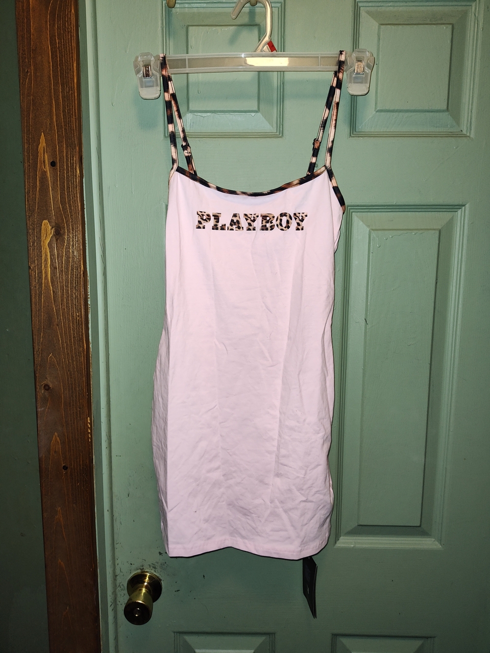 Playboy Pink Leopard-Trim Slip Dress
